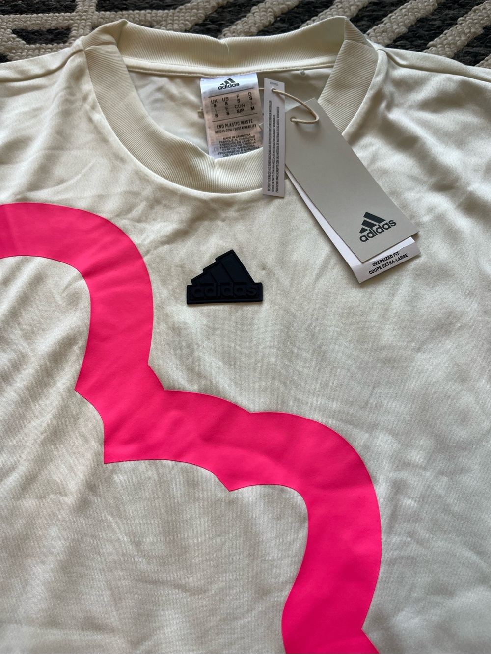 adidas White Tee with Bright Pink Outline Graphic {Fits M/L}